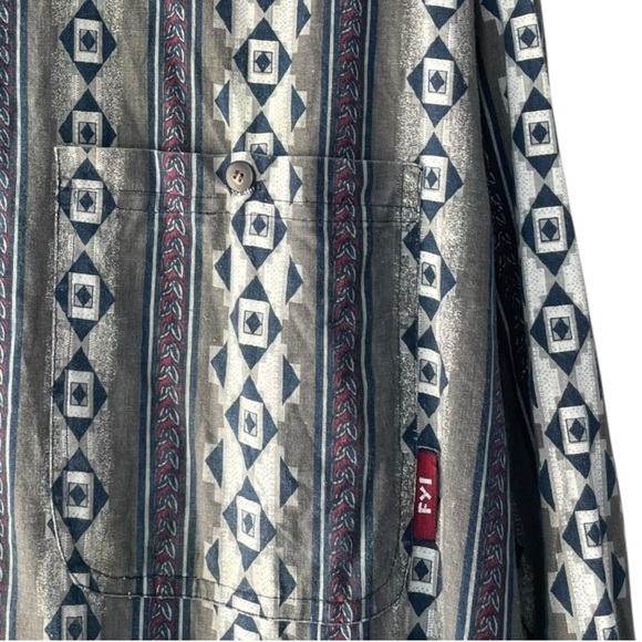 Vintage Western Aztec Button Up Shirt Cotton Men’s Size XL 80s 90s FYI Brand - Picture 6 of 7